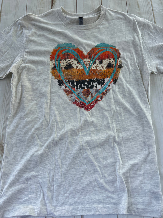 Turquoise Cow Print Heart T Shirt