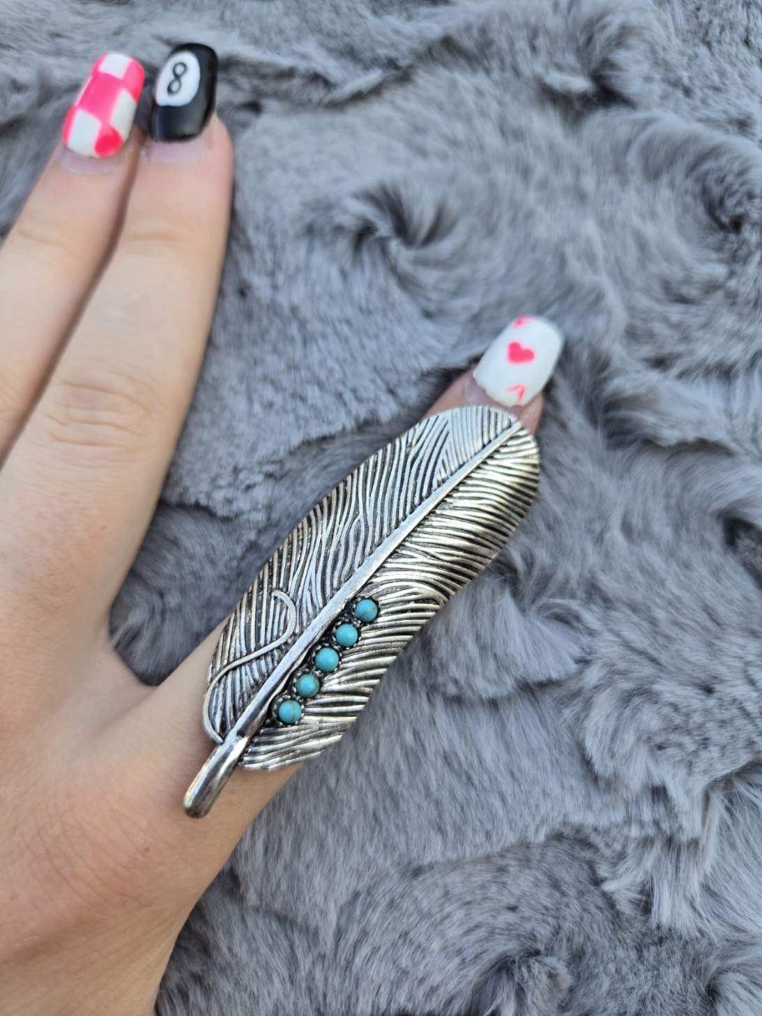 Turquoise Stone Feather Ring