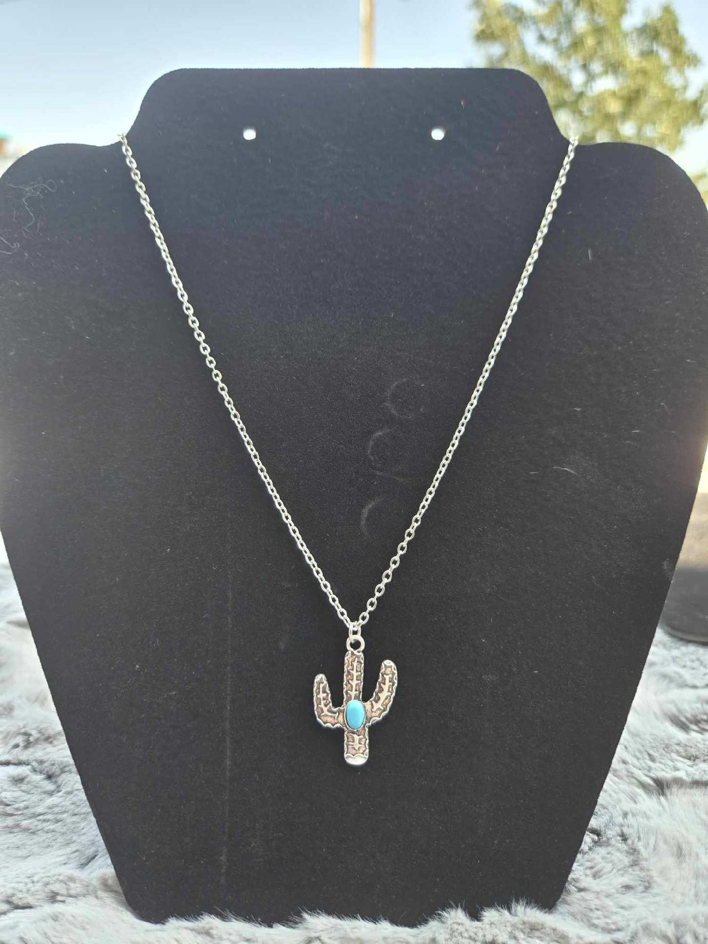 Cactus with Turquoise Stone Necklace